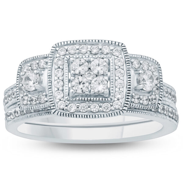 3/4 Carat TW Diamond Halo Bridal Set in 10K White Gold- BSS57453