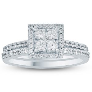 1 Carat TW Diamond Halo Bridal Set in 10K White Gold- BSS57455