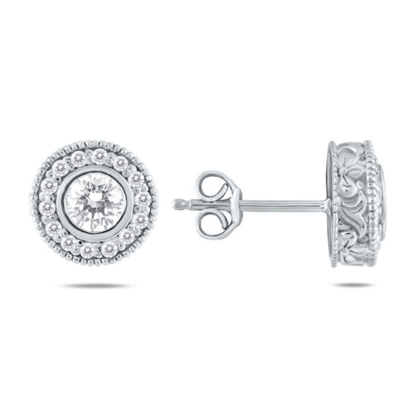 3/4 CTW 30 Stone Genuine Diamond Bezel Earrings 10K White Gold- ERF12498