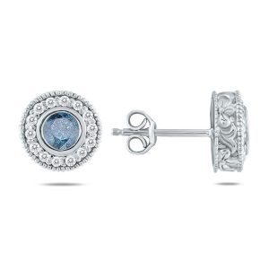 3/4 CTW 30 Stone Genuine Blue Diamond Earrings 10K White Gold- ERF12498BE