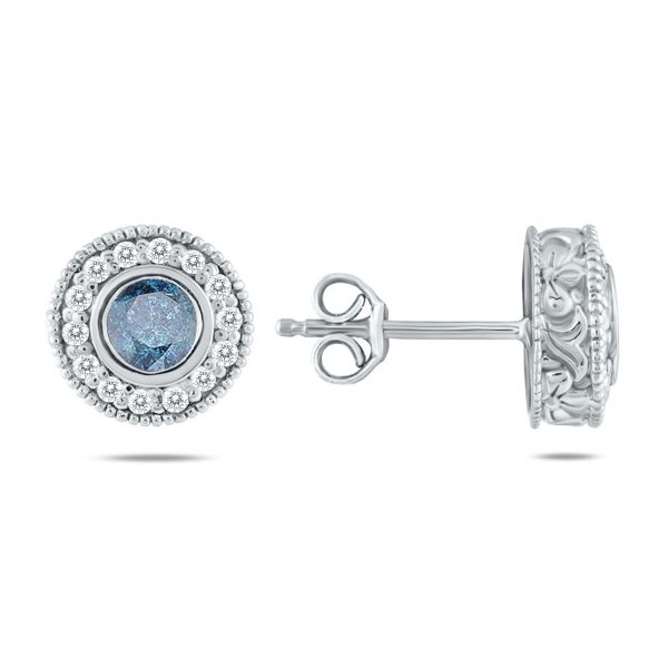 3/4 CTW 30 Stone Genuine Blue Diamond Earrings 10K White Gold- ERF12498BE