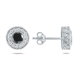 3/4 CTW 30 Stone Genuine Black Diamond Earrings 10K White Gold- ERF12498BK