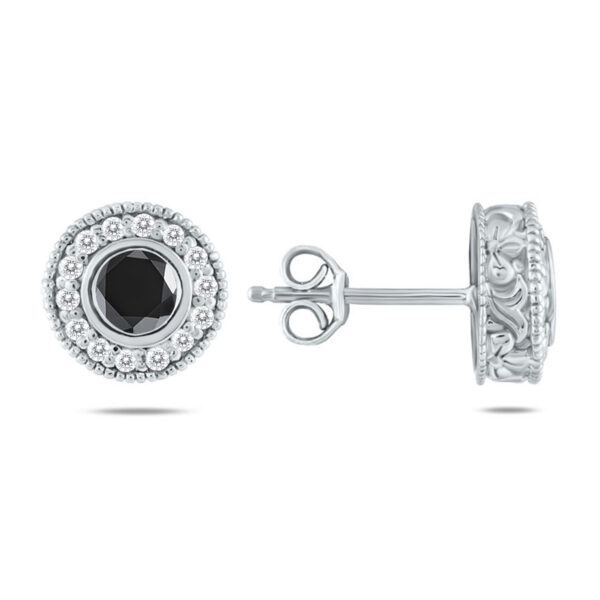 3/4 CTW 30 Stone Genuine Black Diamond Earrings 10K White Gold- ERF12498BK