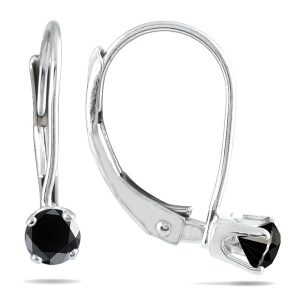 1/4 CTW Black Diamond Lever Back Earrings in 14K White Gold- ERF12718BK