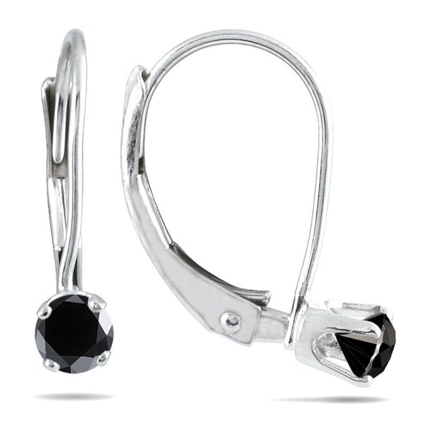 1/4 CTW Black Diamond Lever Back Earrings in 14K White Gold- ERF12718BK
