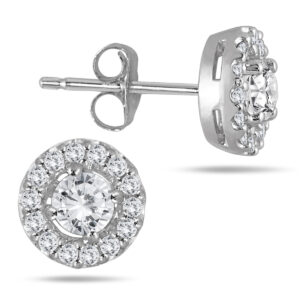3/8 CTW Genuine Diamond Halo Earrings 10K White Gold- ERF50938D