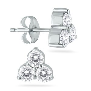 1 CTW Three Stone Genuine Diamond Flower Earrings in 14K White Gold- ERF54016