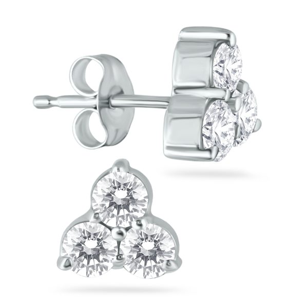 1 CTW Three Stone Genuine Diamond Flower Earrings in 14K White Gold- ERF54016