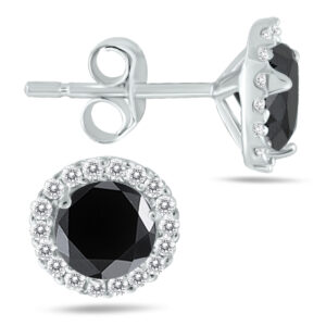 1 1/4 Carat TW Black and White Diamond Halo Earrings in 14K White Gold- ERF54021BK