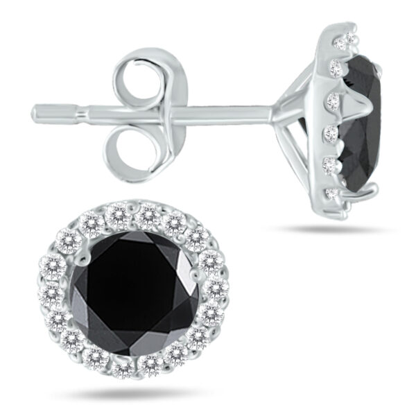 1 1/4 Carat TW Black and White Diamond Halo Earrings in 14K White Gold- ERF54021BK