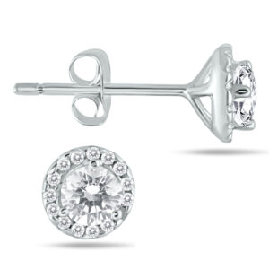 5/8 CTW Genuine Diamond Halo Earrings in 14K White Gold- ERF54022