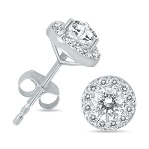 1 CTW Diamond Halo Earrings in 14K White Gold- ERF55093