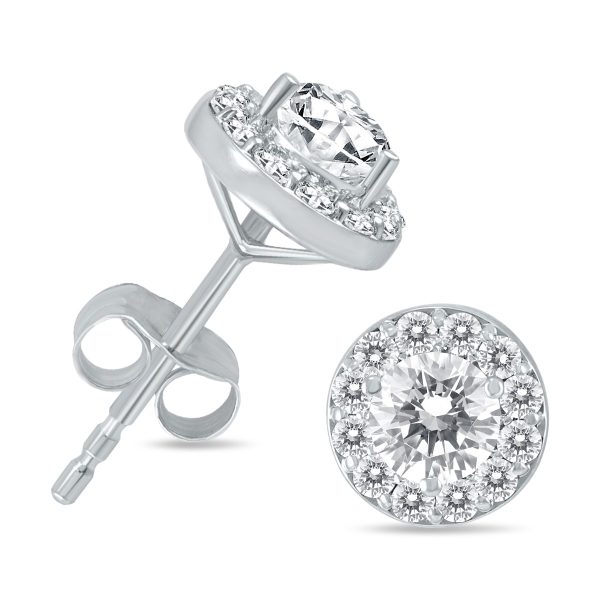 1 CTW Diamond Halo Earrings in 14K White Gold- ERF55093