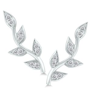 1/5 CTW Genuine Diamond Vine and Leaf Earrings in 14K White Gold- ERF562057