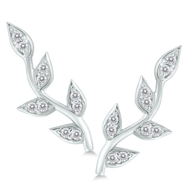 1/5 CTW Genuine Diamond Vine and Leaf Earrings in 14K White Gold- ERF562057