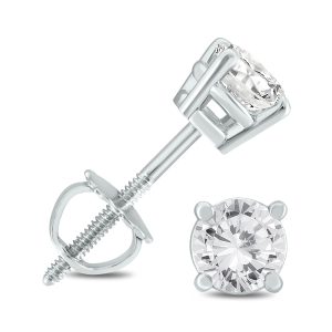 3/4 Carat TW AGS Certified Round Diamond Solitaire Stud Earrings in 14K White Gold- ERF56748