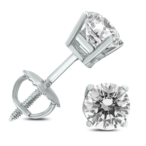 1 1/4 Carat TW AGS Certified Round Diamond Solitaire Stud Earrings in 14K White Gold- ERF56749