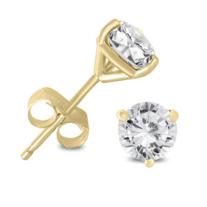 1 Carat TW AGS Certified Martini Set Round Diamond Solitaire Earrings in 14K Yellow Gold- ERF57136