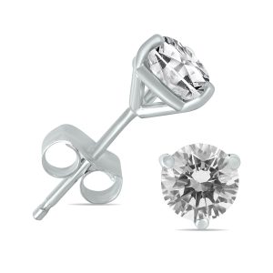 3/4 Carat TW AGS Certified Martini Set Round Diamond Solitaire Earrings in 14K White Gold (I-J Color, I1-I2 Clarity)- ERF57143