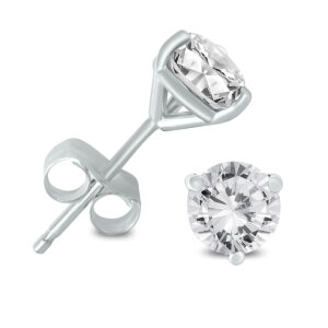 1 Carat TW AGS Certified Martini Set Round Diamond Solitaire Earrings in 14K White Gold (I-J Color, I1-I2 Clarity)- ERF57145