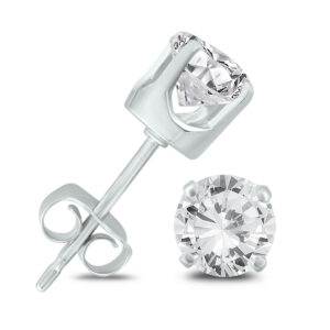 1 Carat TW AGS Certified Diamond Solitaire Stud Earrings in 14K White Gold (K-L Color, I2-I3 Clarity)- ERF57180