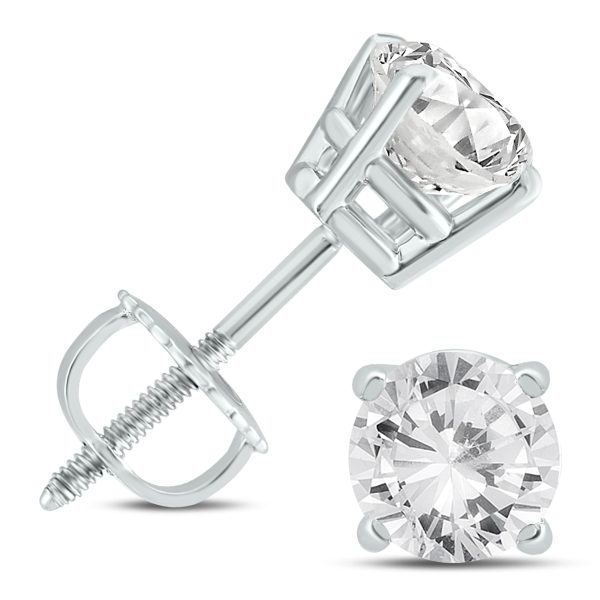 14K White Gold 1 1/2 Carat TW AGS Certified Diamond Solitaire Earrings (I-J Color, I2-I3 Clarity)- ERF57185