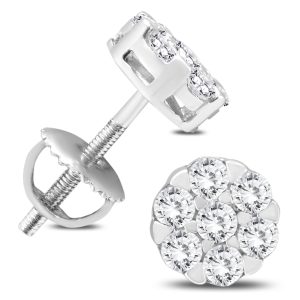 3/4 Carat TW Round Diamond Cluster Earrings in 10K White Gold- ERF57412