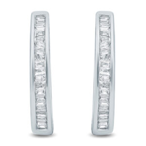 1/5 Carat TW Baguette Diamond Hoop Earrings in 10K White Gold- ERF57588