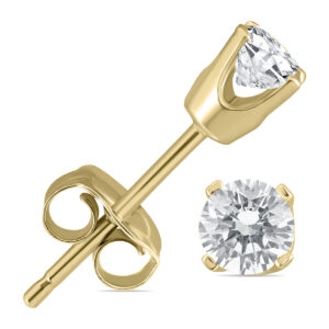 1/4 Carat TW AGS Certified Round Diamond Solitaire Stud Earrings in 14K Yellow Gold (K-L Color, 12-I3 Clarity)- ERF57763