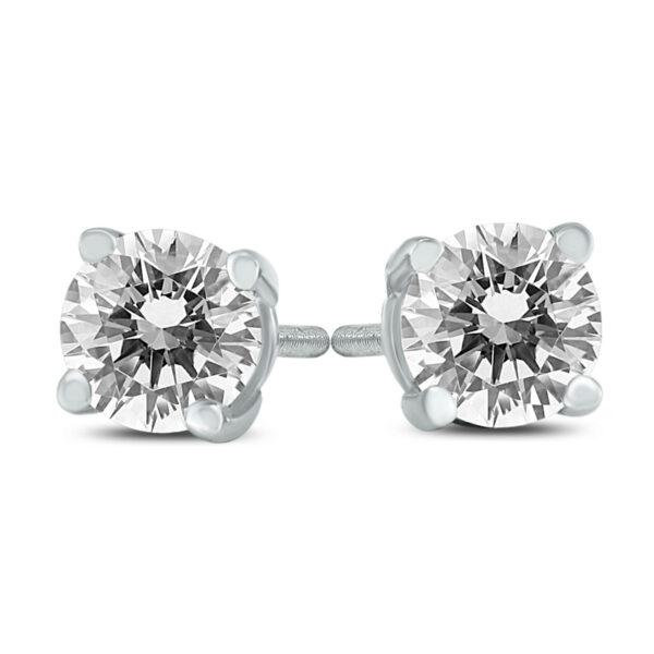 1/2 Carat TW AGS Certified Round Diamond Solitaire Stud Earrings in 14K White Gold (I-J Color, SI1-SI2 Clarity)- ERF58097