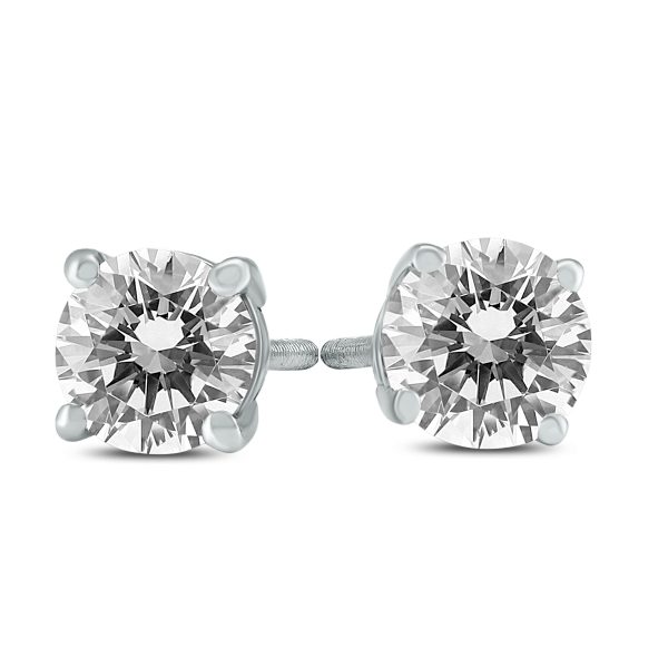 3/4 Carat TW AGS Certified Round Diamond Solitaire Stud Earrings in 14K White Gold (I-J Color, SI1-SI2 Clarity)- ERF58099