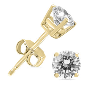 AGS Certified 14K Yellow Gold 3/4 Carat TW Round Diamond Solitaire Stud Earrings- ERF58287