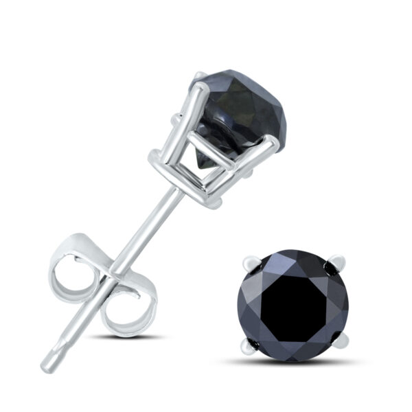 1/2 Carat TW Round Black Diamond Solitaire Stud Earrings in 10K White Gold- ERF58348BK