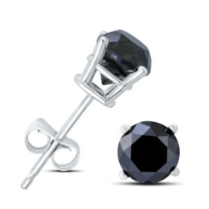 1 Carat TW Round Black Diamond Solitaire Stud Earrings in 10K White Gold- ERF58349BK