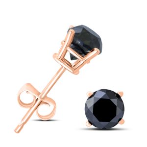 1/2 Carat TW Round Black Diamond Solitaire Stud Earrings in 10K Rose Gold- ERF58365BK