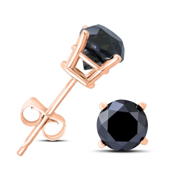 1 Carat TW Round Black Diamond Solitaire Stud Earrings in 10K Rose Gold- ERF58366BK