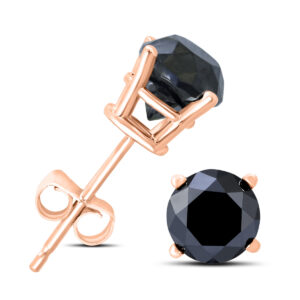 1 1/2 Carat TW Round Black Diamond Solitaire Stud Earrings in 10K Rose Gold- ERF58367BK