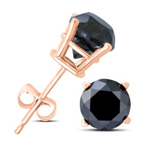 2 Carat TW Round Black Diamond Solitaire Stud Earrings in 10K Rose Gold- ERF58368BK