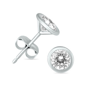 3/8 Carat TW Bezel Diamond Solitaire Earrings in 14K White Gold- ERF58487