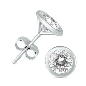5/8 Carat TW Bezel Diamond Solitaire Earrings in 14K White Gold- ERF58489