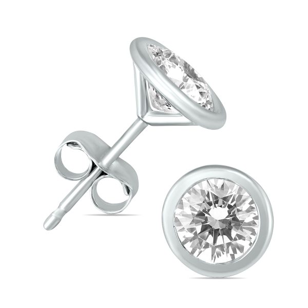 5/8 Carat TW Bezel Diamond Solitaire Earrings in 14K White Gold- ERF58489
