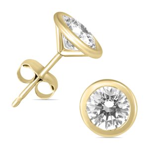 1 1/2 Carat TW AGS Certified Bezel Diamond Solitaire Stud Earrings in 14K Yellow Gold- ERF58495