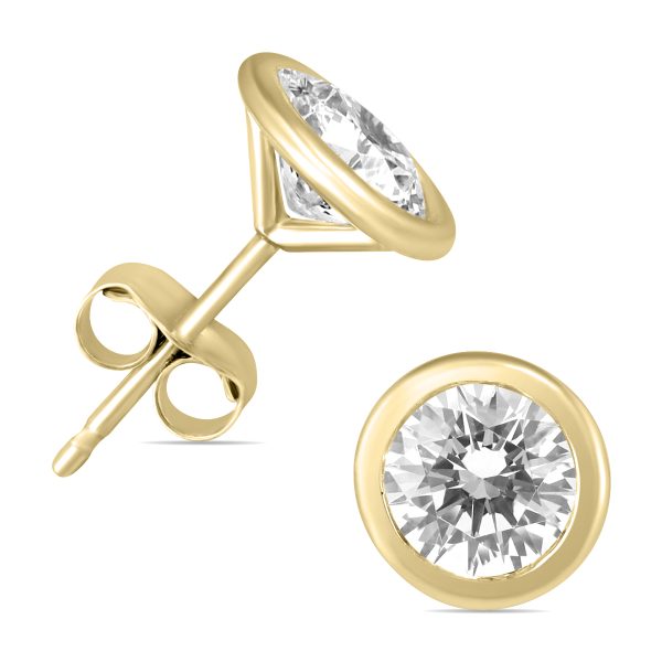 1 1/2 Carat TW AGS Certified Bezel Diamond Solitaire Stud Earrings in 14K Yellow Gold- ERF58495