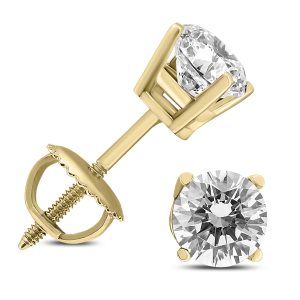 1/2 Carat TW AGS Certified Round Diamond Solitaire Stud Earrings in 14K Yellow Gold with Screw Backs- ERF58506