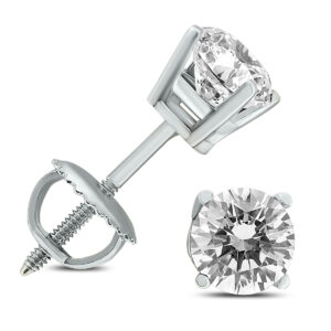 1/2 Carat TW AGS Certified Round Diamond Solitaire Stud Earrings in 14K White Gold with Screw Backs- ERF58507