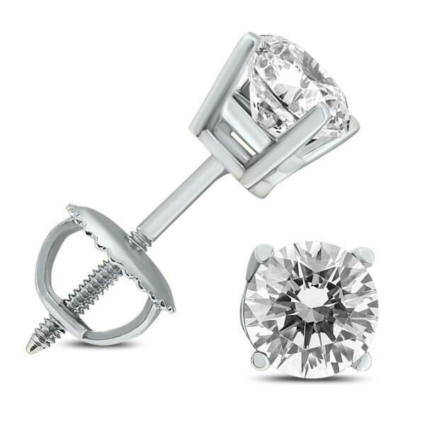 1/2 Carat TW AGS Certified Round Diamond Solitaire Stud Earrings in 14K White Gold with Screw Backs- ERF58507