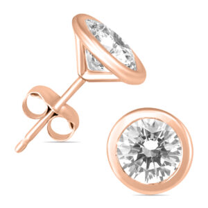 1 Carat TW AGS Certified Bezel Diamond Solitaire Stud Earrings in 14K Rose Gold- ERF58595AGS