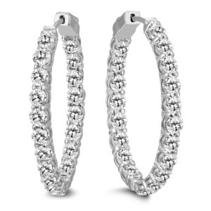 10 Carat TW Oval Diamond Hoop Earrings with Push Button Locks in 14K White Gold- ERF58729