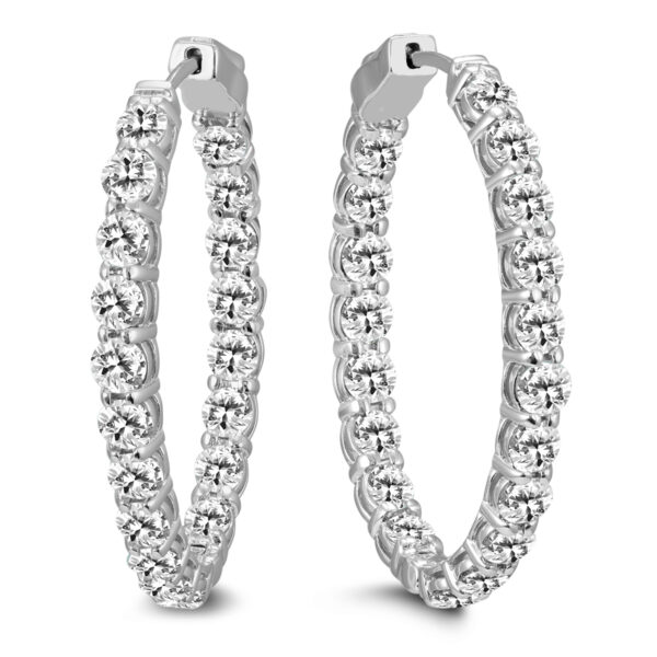 10 Carat TW Oval Diamond Hoop Earrings with Push Button Locks in 14K White Gold- ERF58729