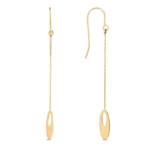 10K Yellow Gold Flat Oval Bead Chain Drop Earrings- ERF59304